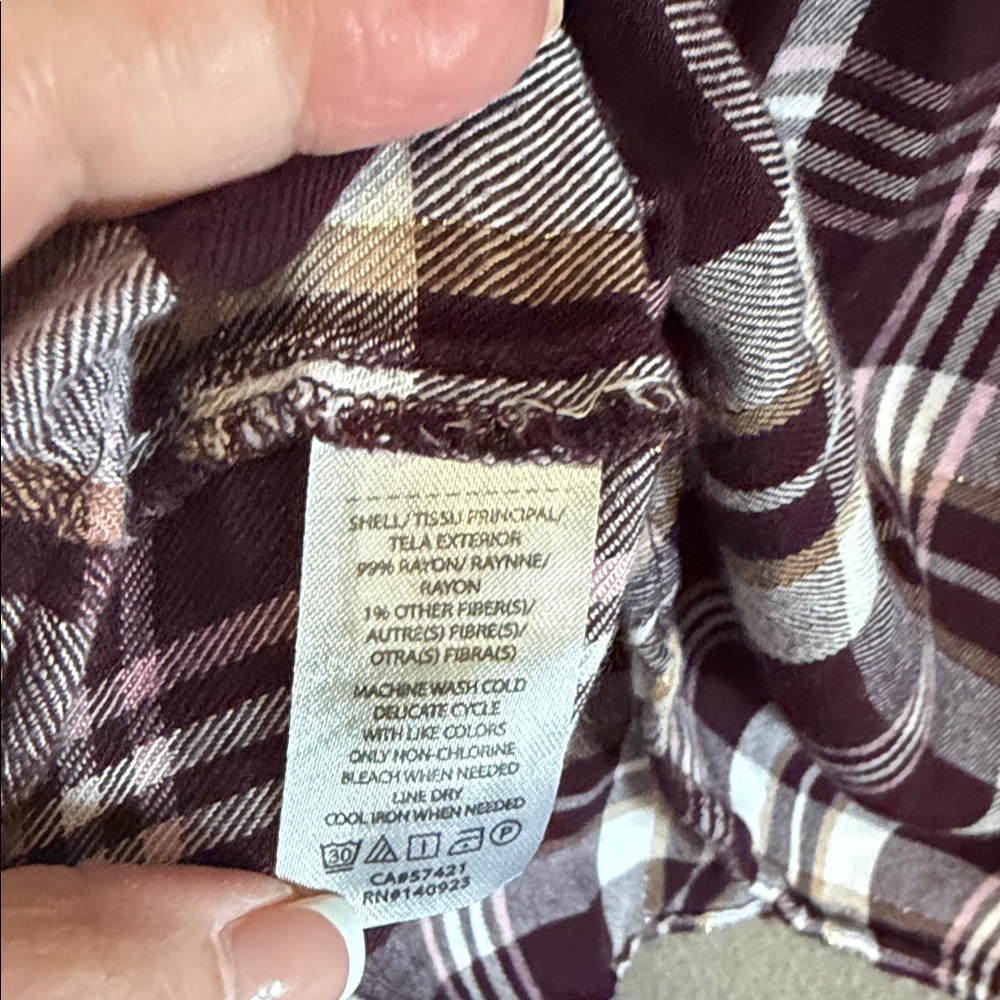 LOFT Burgundy Plaid Button-Front Tunic Top size 20 - Picture 4 of 5